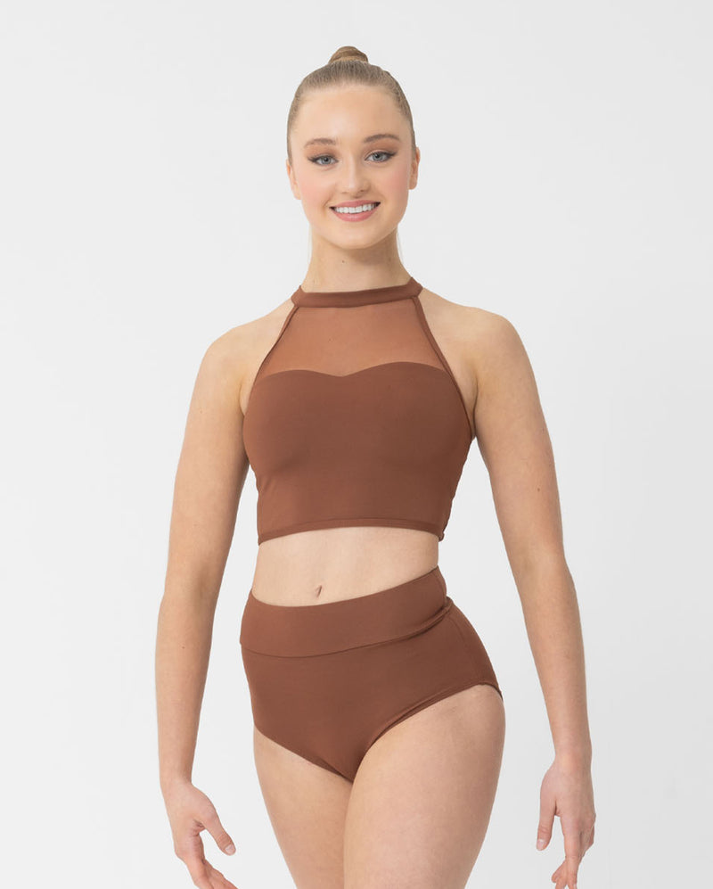 Studio 7, MESH PERFORMANCE CROP, Mocha, Adults, AMPCT01